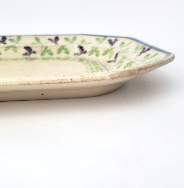 Antique Stick Spatter Octagonal Platter 13 3/8" Purple & Green Leaves