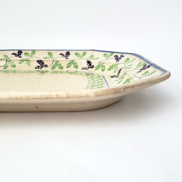 Antique Stick Spatter Octagonal Platter 13 3/8" Purple & Green Leaves