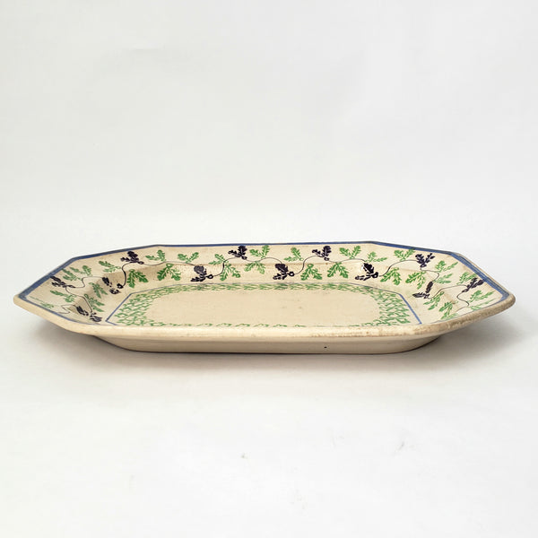 Antique Stick Spatter Octagonal Platter 13 3/8" Purple & Green Leaves