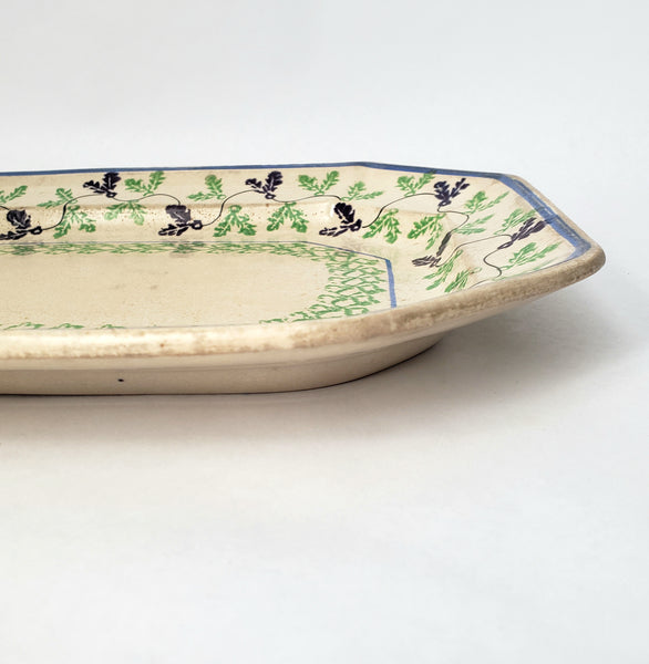 Antique Stick Spatter Octagonal Platter 13 3/8" Purple & Green Leaves