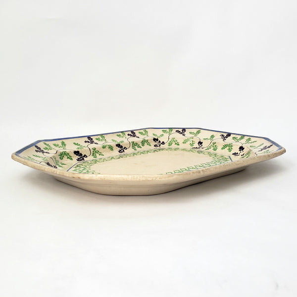 Antique Stick Spatter Octagonal Platter 13 3/8" Purple & Green Leaves