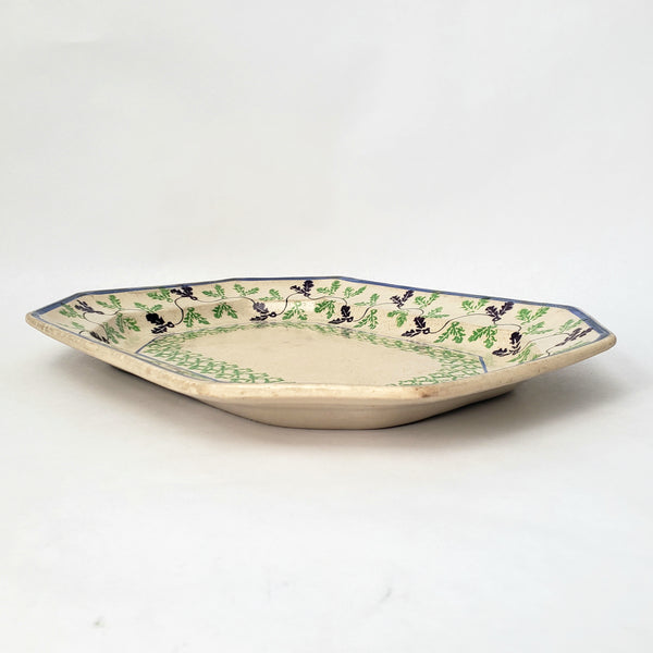 Antique Stick Spatter Octagonal Platter 13 3/8" Purple & Green Leaves