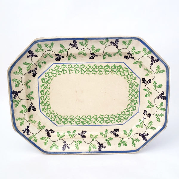 Antique Stick Spatter Octagonal Platter 13 3/8" Purple & Green Leaves