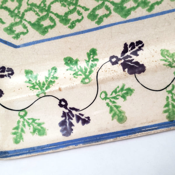 Antique Stick Spatter Octagonal Platter 13 3/8" Purple & Green Leaves