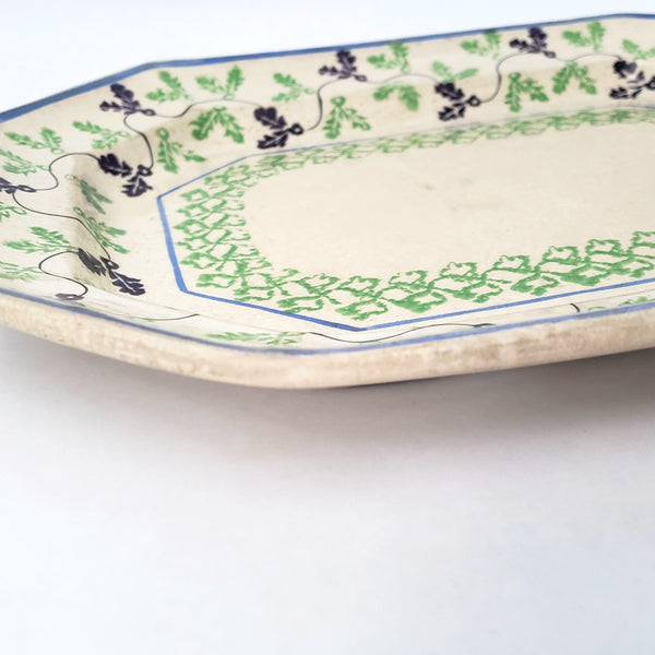 Antique Stick Spatter Octagonal Platter 13 3/8" Purple & Green Leaves