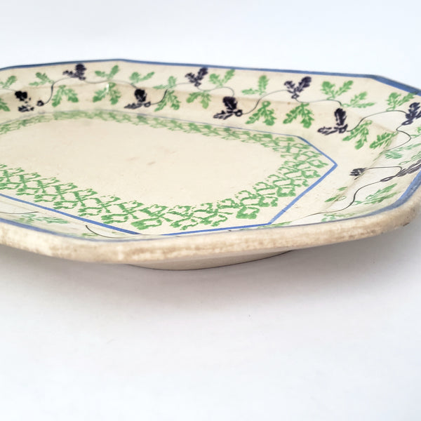 Antique Stick Spatter Octagonal Platter 13 3/8" Purple & Green Leaves