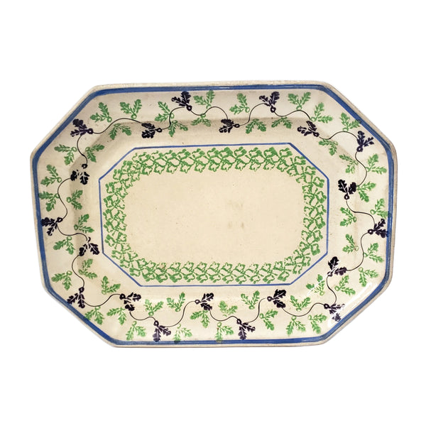 Antique Stick Spatter Octagonal Platter 13 3/8" Purple & Green Leaves