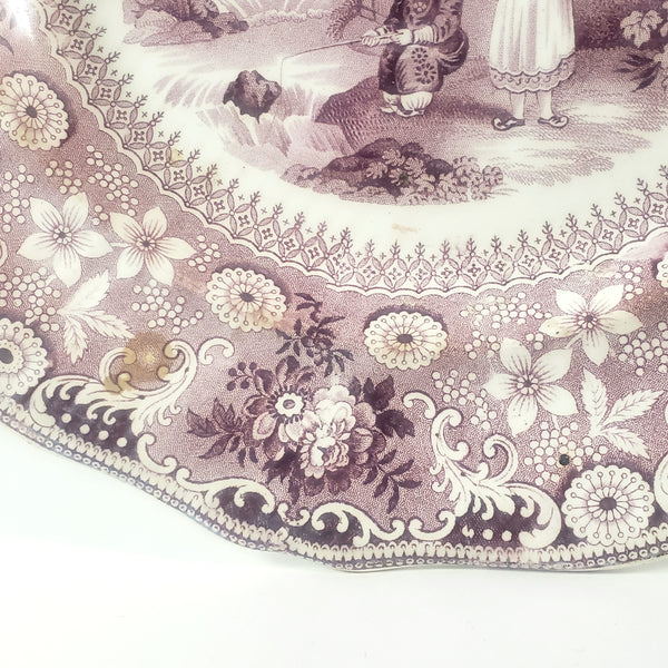 Antique Purple Transferware Dinner Plate Chinese Pastime 10 1/4"