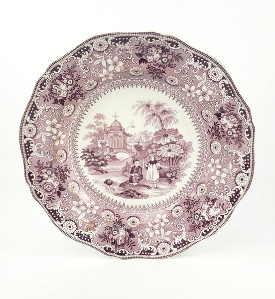 Antique Purple Transferware Dinner Plate Chinese Pastime 10 1/4"