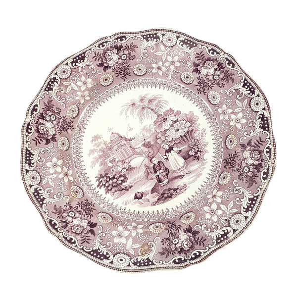 Antique Purple Transferware Dinner Plate Chinese Pastime 10 1/4"