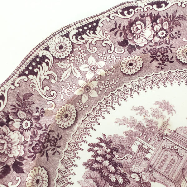 Antique Purple Transferware Dinner Plate Chinese Pastime 10 1/4"