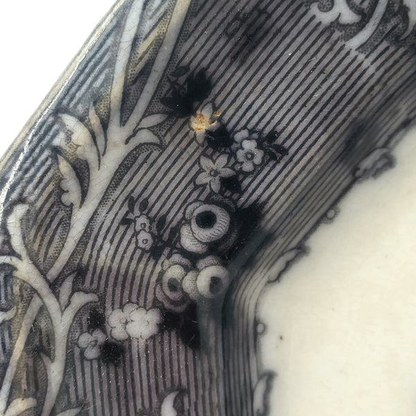 Antique Small Black Transferware Platter 10 1/2" Rhone Scenery T J & J Mayer England