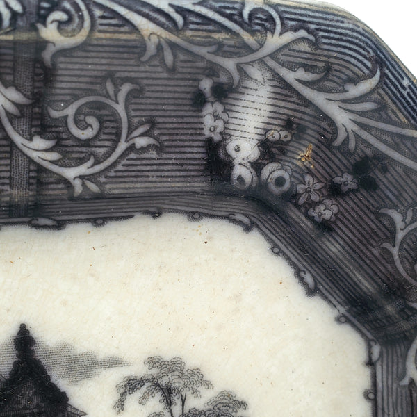 Antique Small Black Transferware Platter 10 1/2" Rhone Scenery T J & J Mayer England
