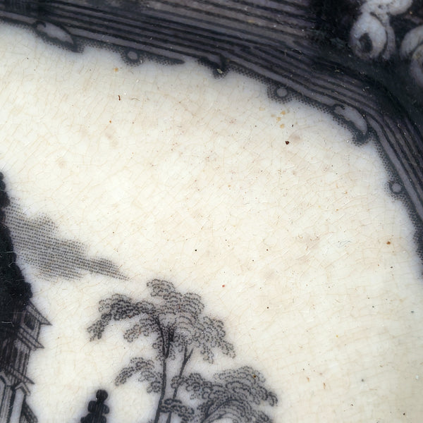 Antique Small Black Transferware Platter 10 1/2" Rhone Scenery T J & J Mayer England
