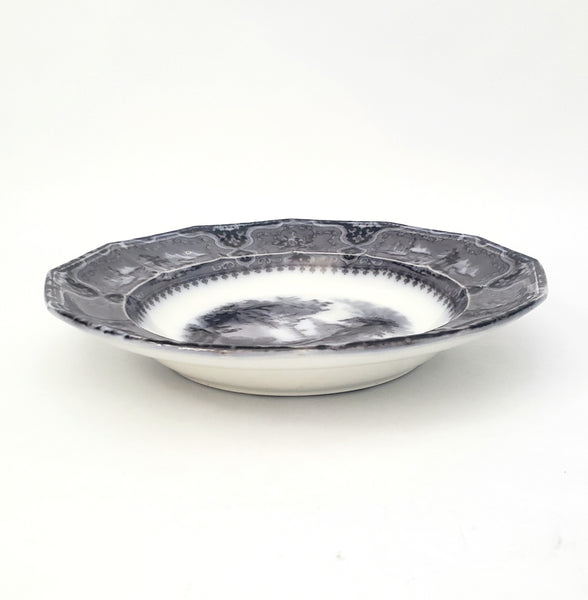 Antique Black Mulberry Transferware Rim Soup Bowl Vincennes John Alcock England