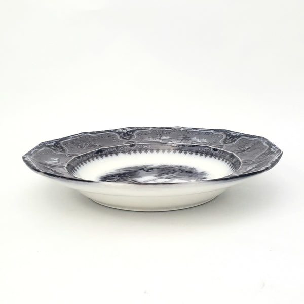 Antique Black Mulberry Transferware Rim Soup Bowl Vincennes John Alcock England
