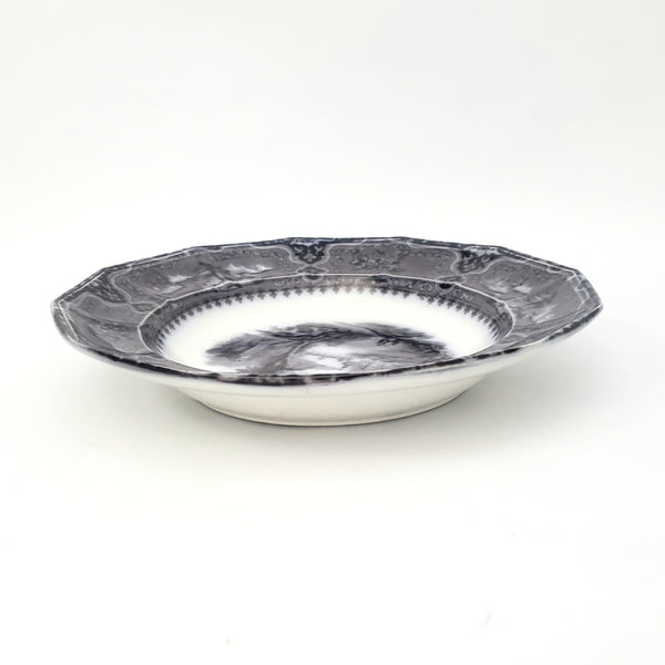 Antique Black Mulberry Transferware Rim Soup Bowl Vincennes John Alcock England
