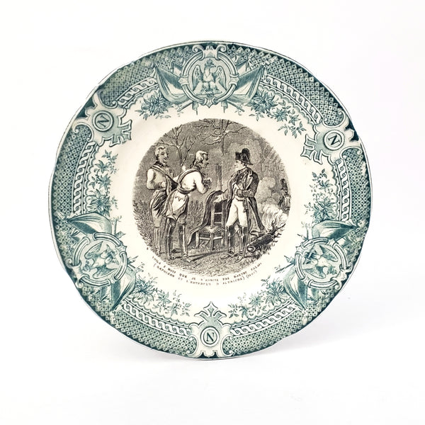 Historical French Black & Green Transferware 7 1/2" Plate by Digoin & Sarreguemines