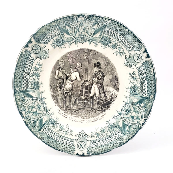 Historical French Black & Green Transferware 7 1/2" Plate by Digoin & Sarreguemines