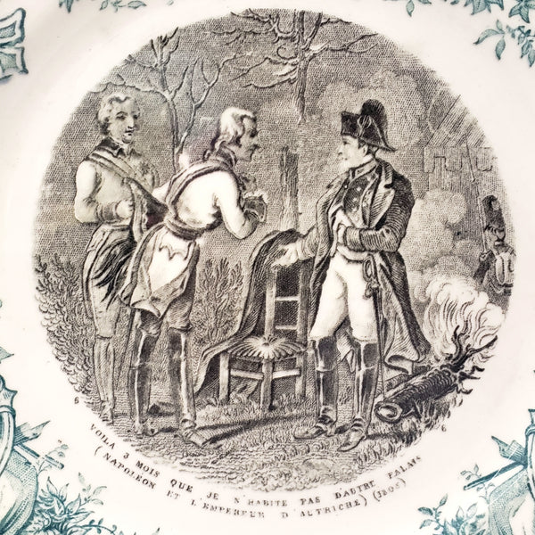 Historical French Black & Green Transferware 7 1/2" Plate by Digoin & Sarreguemines