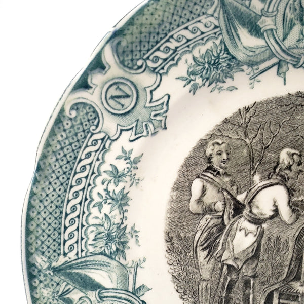 Historical French Black & Green Transferware 7 1/2" Plate by Digoin & Sarreguemines