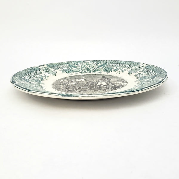 Historical French Black & Green Transferware 7 1/2" Plate by Digoin & Sarreguemines