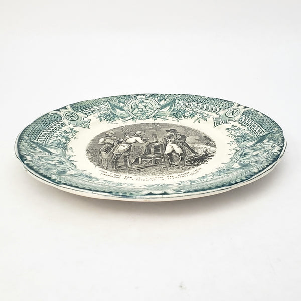 Historical French Black & Green Transferware 7 1/2" Plate by Digoin & Sarreguemines