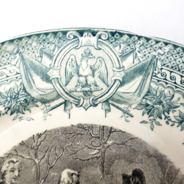 Historical French Black & Green Transferware 7 1/2" Plate by Digoin & Sarreguemines