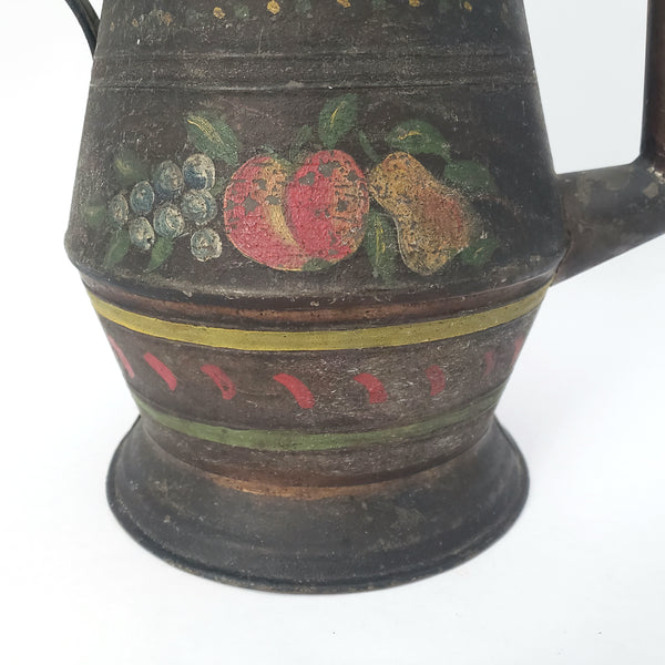 Antique American Tin Toleware Decorated Coffee Pot Gooseneck Spout