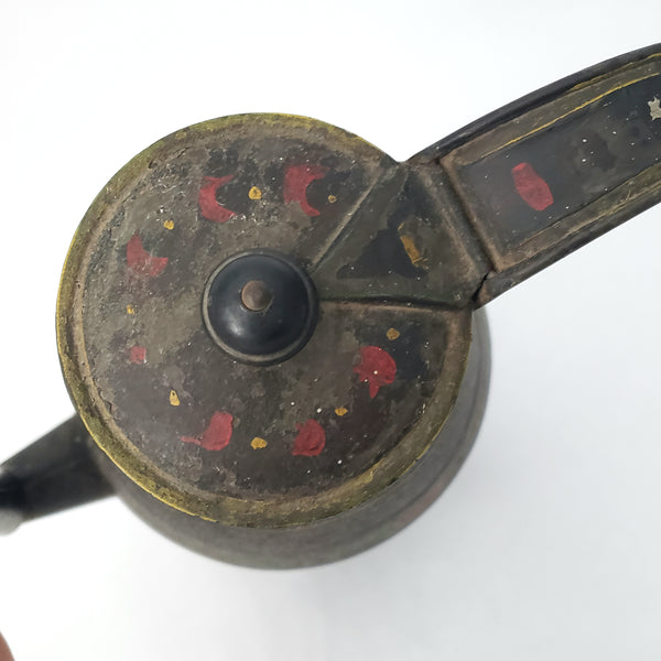 Antique American Tin Toleware Decorated Coffee Pot Gooseneck Spout