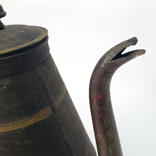 Antique American Tin Toleware Decorated Coffee Pot Gooseneck Spout