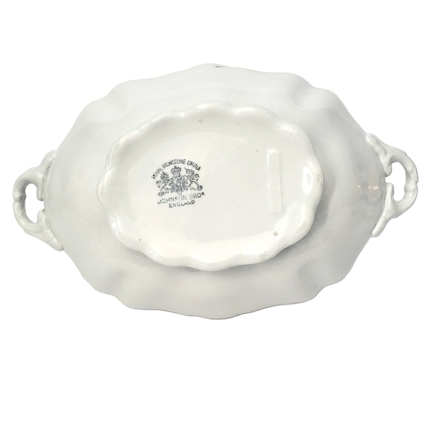 Antique White Ironstone Covered Vegetable Serving Dish by Johnson Brothers England