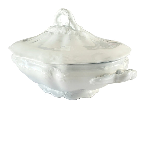 Antique White Ironstone Covered Vegetable Serving Dish by Johnson Brothers England