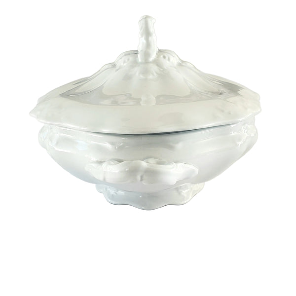 Antique White Ironstone Covered Vegetable Serving Dish by Johnson Brothers England