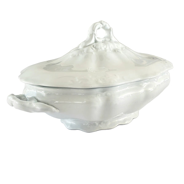 Antique White Ironstone Covered Vegetable Serving Dish by Johnson Brothers England