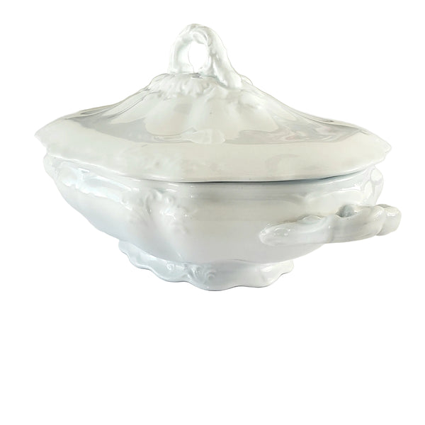 Antique White Ironstone Covered Vegetable Serving Dish by Johnson Brothers England