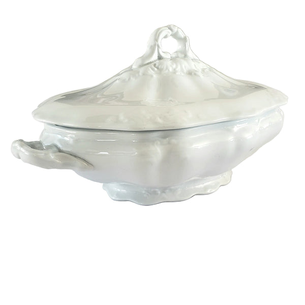 Antique White Ironstone Covered Vegetable Serving Dish by Johnson Brothers England