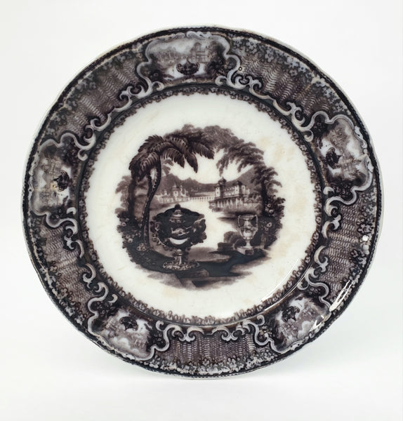 Antique Flow Black Transferware Plate 8 3/4" Washington Vase PW & Co England