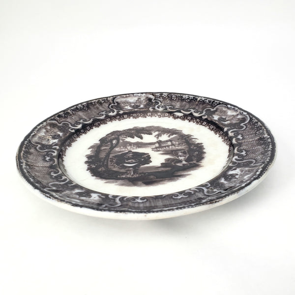 Antique Flow Black Transferware Plate 8 3/4" Washington Vase PW & Co England