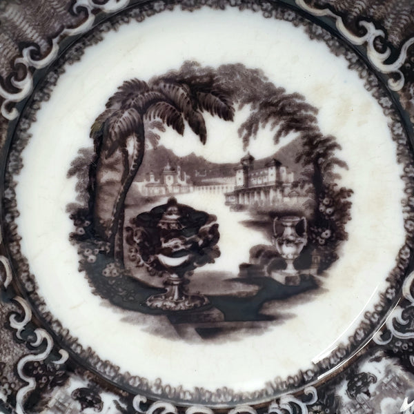 Antique Flow Black Transferware Plate 8 3/4" Washington Vase PW & Co England