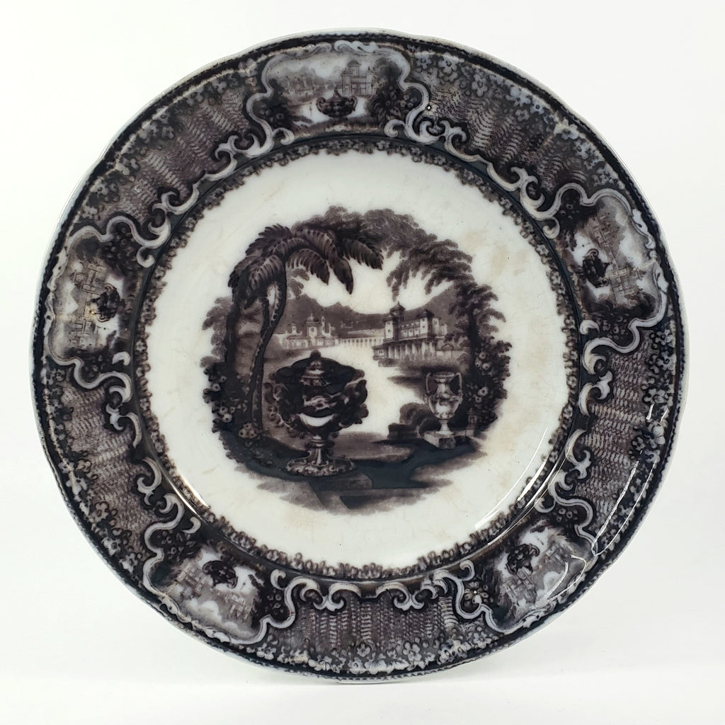Antique Flow Black Transferware Plate 8 3/4" Washington Vase PW & Co England