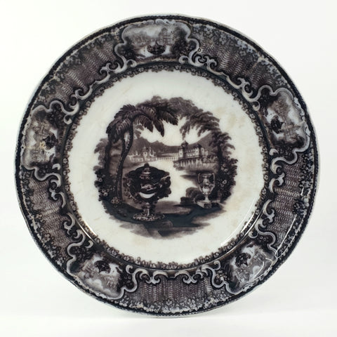 Antique Flow Black Transferware Plate 8 3/4" Washington Vase PW & Co England
