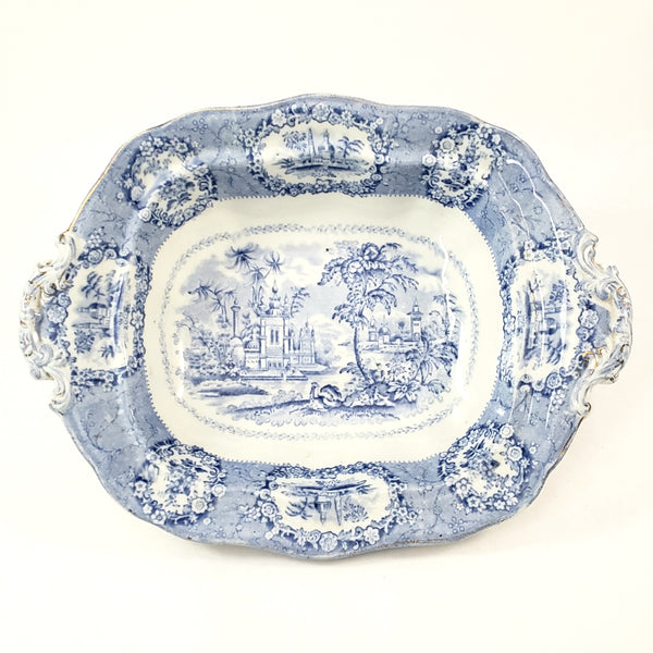 Antique Oval Blue Transfer Ware Covered Serving Bowl ORIENTAL by Ridgway England