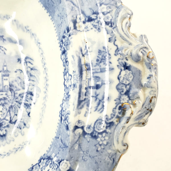 Antique Oval Blue Transfer Ware Covered Serving Bowl ORIENTAL by Ridgway England