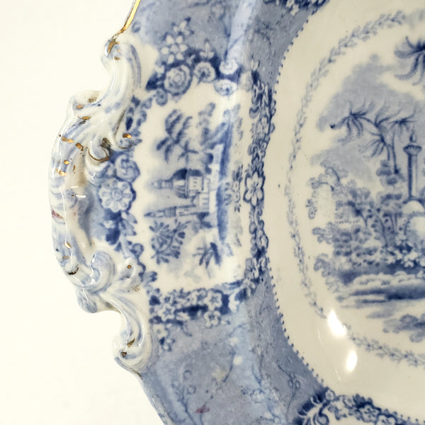 Antique Oval Blue Transfer Ware Covered Serving Bowl ORIENTAL by Ridgway England