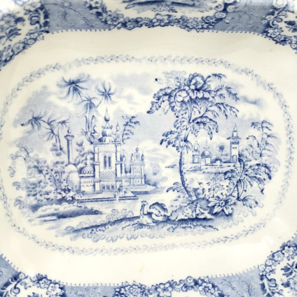 Antique Oval Blue Transfer Ware Covered Serving Bowl ORIENTAL by Ridgway England