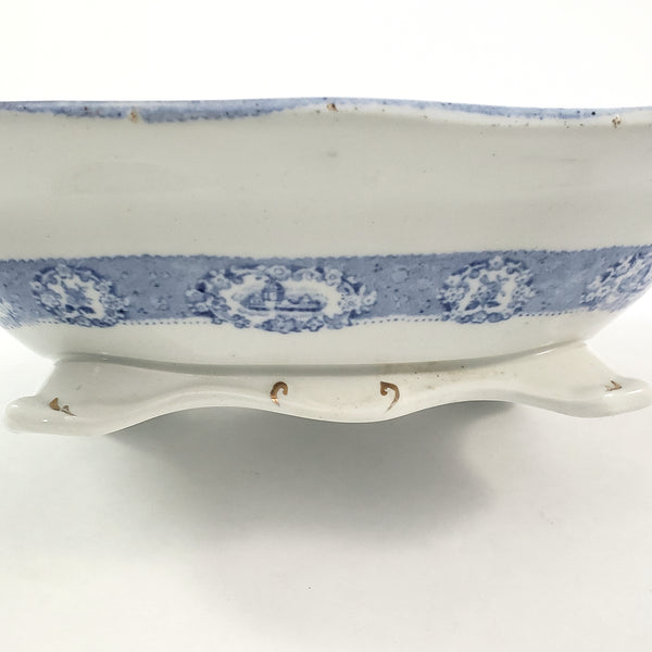 Antique Oval Blue Transfer Ware Covered Serving Bowl ORIENTAL by Ridgway England