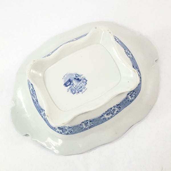 Antique Oval Blue Transfer Ware Covered Serving Bowl ORIENTAL by Ridgway England