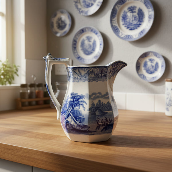 Antique 19th Century Blue and White Transferware Creamer