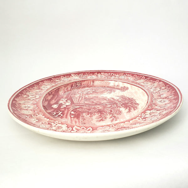 Large English Red Transferware Oval Platter 20" Rural England WR MIDWINTER LTD